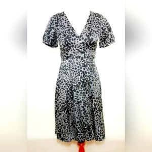 BANANA REPUBLIC,S. Gray & black animal print. Short sleeve wrap dress.